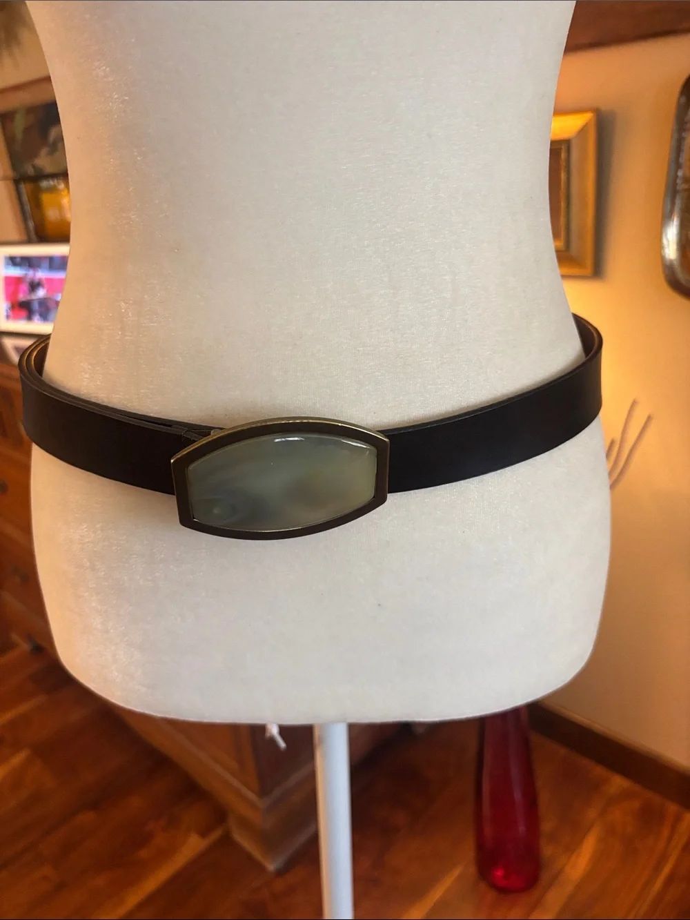 Coldwater Creek Brown Leather Women's Belt with Stone Accent Buckle - M